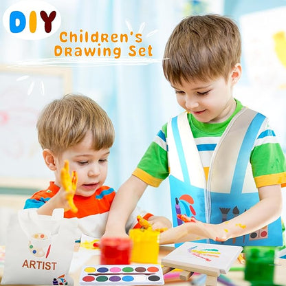 4 Pcs Child Artist Costumes Set Include Artist Painter Vest Mini Watercolor Paint Mini 3 x 3 Inch Canvas Wooden Easel with Artist Bags for Kids Halloween Career Dress Up Painting Party