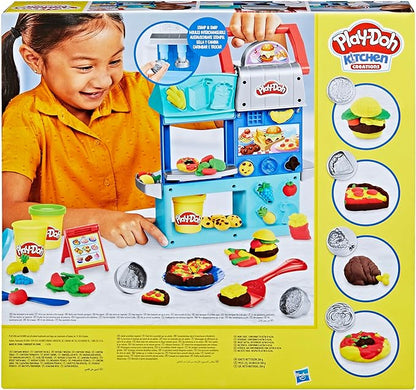 Play-Doh Kitchen Creations Busy Chef's Restaurant Playset, 2-Sided Play Kitchen Set, Preschool Cooking Toys, Kids Arts & Crafts, Ages 3+