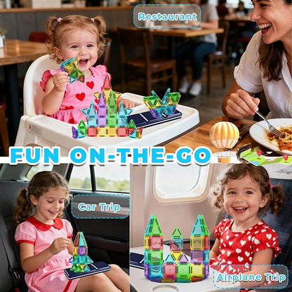 Mini Magnetic Tiles Travel Set with Case 30pcs, Mini Travel Magnet Tiles, Portable Travel Size Magnetic Tiles for Kids Ages 3-5 4-8 Boys Girls, STEM Magnet Toys for Outdoor, Kids Gift