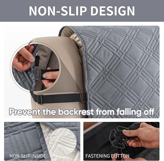 Easehomey 100% Waterproof Recliner Chair Covers, Non Slip Oversized Reclining Cover, Cover Furniture Protector Washable Chair Cover with Pocket,Elastic Straps for Kids,Pets,Dogs(Light Gray,28")