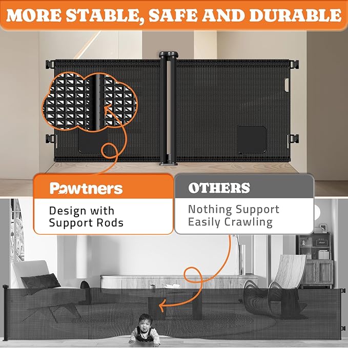 2-in-1 Retractable Baby Gates, 41" Tall Mesh Dog Gate with Cat Door 2-Pack, One Side Up to 71" Wide, Total 142" Wide, Long Retractable Pet Gate for Stairs Landing Indoor Outdoor-Black