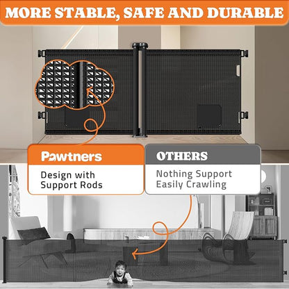 2-in-1 Retractable Baby Gates, 41" Tall Mesh Dog Gate with Cat Door 2-Pack, One Side Up to 71" Wide, Total 142" Wide, Long Retractable Pet Gate for Stairs Landing Indoor Outdoor-Black