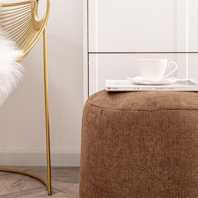 Sturdy Boucle Pouf Ottoman Foot Rest Nice Living Room Decor Lightweight Ottoman Pouf Filler Comfort Pouf Cover Modern Foam Stuffed Poof Perfect to Rest Your Feet No Need Assemble Dark Coffee