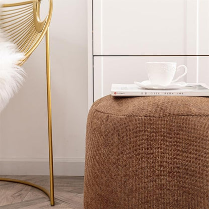 Sturdy Boucle Pouf Ottoman Foot Rest Nice Living Room Decor Lightweight Ottoman Pouf Filler Comfort Pouf Cover Modern Foam Stuffed Poof Perfect to Rest Your Feet No Need Assemble Dark Coffee