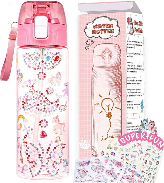 Y YOFUN Decorate Your Own Water Bottle with Tons of Glitter Gem & Unicorn Stickers, BPA Free Tritan Material, 20 oz, Kids Craft Kit & DIY Art, Gift for Girl Age 4 5 6 7 8 9 10 Years Old