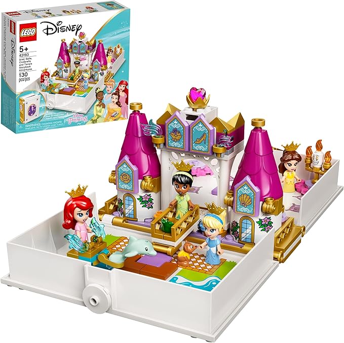 LEGO Disney Ariel, Belle, Cinderella and Tiana’s Storybook Adventures 43193 Building Toy for Kids; New 2021 (130 Pieces)