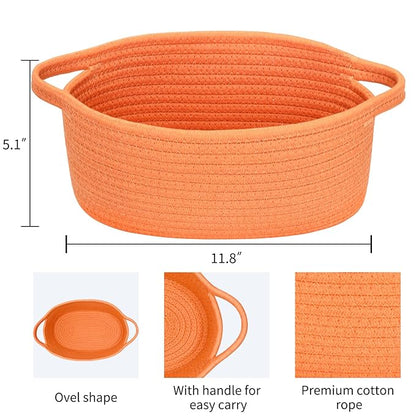 ABenkle Small Basket with Handles - Decorative Durable Rope Woven Storage Bin Shelf Storage Organizer Cube, Easter Baby Gift Basket, 12"x8"x5"