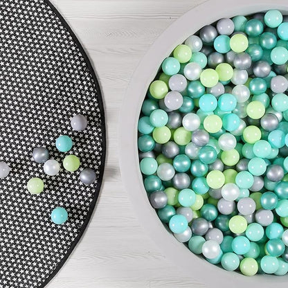 GOGOSO Ball Pit Balls -100pcs BPA Free Balls Crush Proof Pool Balls Toy for Baby Boys Girls Playhouse Pool Birthday Party Decoration,Pearl Balls +Macaron Balls Green+Gray+White