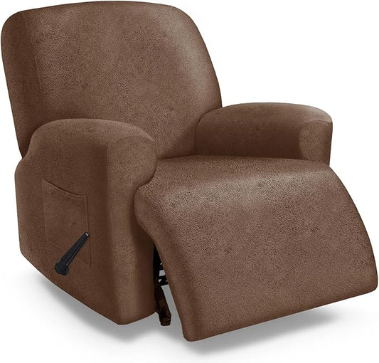 molasofa Recliner Chair Covers Large Size Oversized - 4 Pieces Leather Like Extra Large Recliner Chair Covers Stretch Recliner Slipcover for Lazy Boy Wide Recliner Chair Washable (Brown)