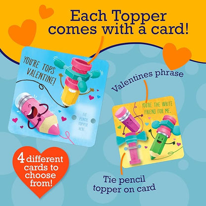 Peaceable Kingdom Valentines Cards for Kids Classroom, Set of 28 Valentines Day Gifts - Fidget Spinner Pencil Toppers