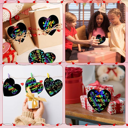 OHOME Valentines Day Crafts for Kids - 48 PCS Valentines Magic Rainbow Scratch Paper Cards Set,Kids Valentines Day Gifts for School Classroom - Valentines Treats Toys Games Party Favors for Toddler