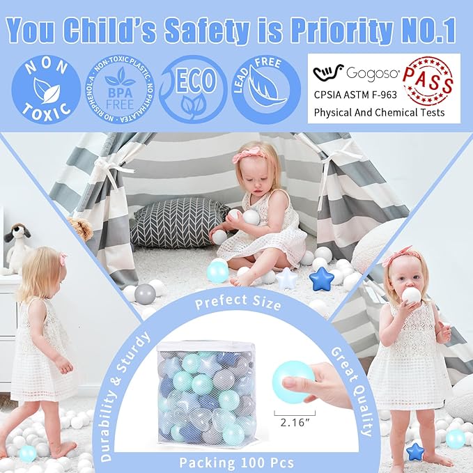 GOGOSO Ball Pit Balls,Plastics Balls for Ball Pit, Stars Hearts Shape for PastelBall for Toddlers Kids