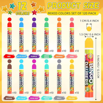 Crtiin 120 Pack Mixed Colors Set of Daubers Dot Markers Supplies in 12 Colors Art Markers Paint Craft for Art and Crafts Painting Supplies Drawing Coloring