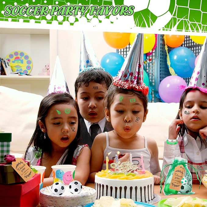 Aoriher 266 Pcs Soccer Party Favors Sports Party Supplies Gifts Set Stress Ball Stickers Whistle Keychain Bracelet Erasers Badges Organza Bags Thank You Tags