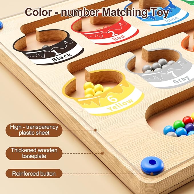 Magnetic Color and Number Maze - Montessori Puzzle Board for Toddlers Ages 3-5, Sorting & Counting Matching Games, Fine Motor Skills Toy , Wooden Preschool Learning Activities for Kids, Easter Gifts