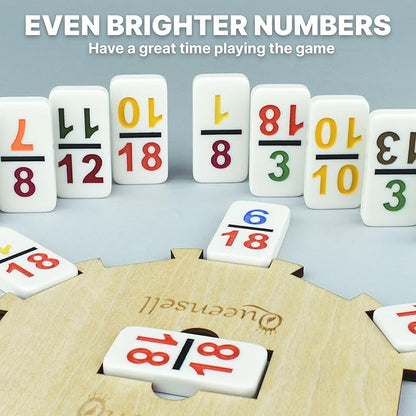 Queensell Mexican Train Dominoes Set with Numbers - Double 18 Dominos Set for Adults and Kids - Mexican Dominoes Train Game Night Games for Adults with Wooden Hub and Aluminum Case