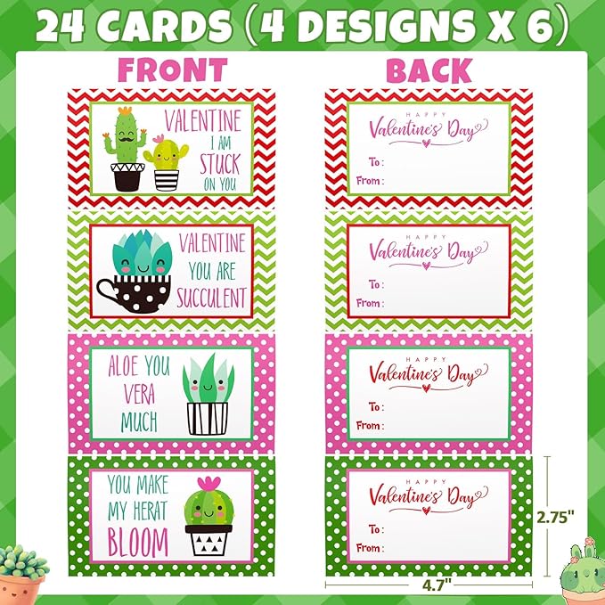 Valentines Day Gifts for Kids 8-12, 24 Pack Succulents Plants Building Blocks Kit With Gift Cards for Kids School Classroom, Class Valentines Gift Exchange, Kids Party Favors Stuffers Fillers