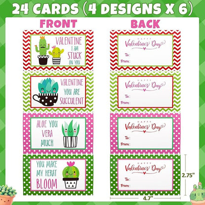Valentines Day Gifts for Kids 8-12, 24 Pack Succulents Plants Building Blocks Kit With Gift Cards for Kids School Classroom, Class Valentines Gift Exchange, Kids Party Favors Stuffers Fillers