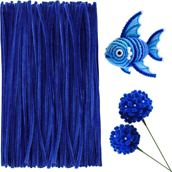 200 Pcs Pipe Cleaners Chenille Stems, Blue Pipe Cleaners, 11.8inch Long Craft Pipe Cleaner Bulk for Flowers Making, Mother’s Day DIY Art Crafts Decorations Supplies (Blue)