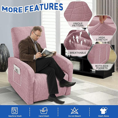 MAXIJIN Waterproof Small Recliner Chair Covers 3 Pieces Recliner Cover That Stay in Place, Lazy Boy Recliner Slipcovers with Pockets Reclining Protector for Pet (Small Recliner, Dusty Pink)