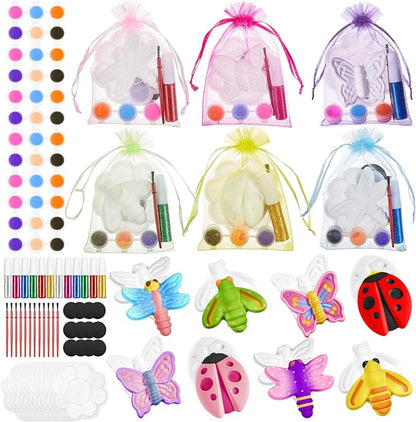 60 Pcs Plaster Painting Party Favors for Kids Birthday Party Supplies Animal Crafts for Kids DIY Painting Statues with Magnet Brushes Palette Organza Bag for Art Favor Bags