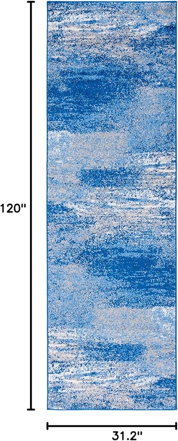 SAFAVIEH Adirondack Collection Runner Rug - 2'6" x 10', Silver & Blue, Modern Abstract Design, Non-Shedding & Easy Care, Ideal for High Traffic Areas in Living Room, Bedroom (ADR112F)