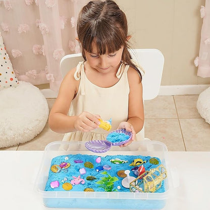 38 PCS Mermaid Sensory Sand Bin with Magic Sand,Seashell Stamp, Sensory Bin & Treasure Accessories – Perfect for Creative Play and Learning, Ideal Gift for Toddlers & Kids