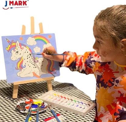 J MARK Pain Set for Kids – Acrylic Kids Painting Kit with Storage Bag, Washable Paints, Easel, Canvases, Brushes and More, Complete Kids Painting Set