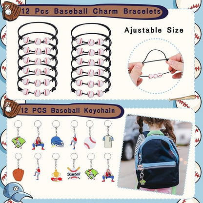 Gifts2U Baseball Party Favors Supplies, 146 Pcs Baseball Themed Goodie Bags Stuffers with Bracelets, Tattoos, Stickers, Mini Ball and Cars Toys, Gifts Bulk for Team Kids Birthday Party.