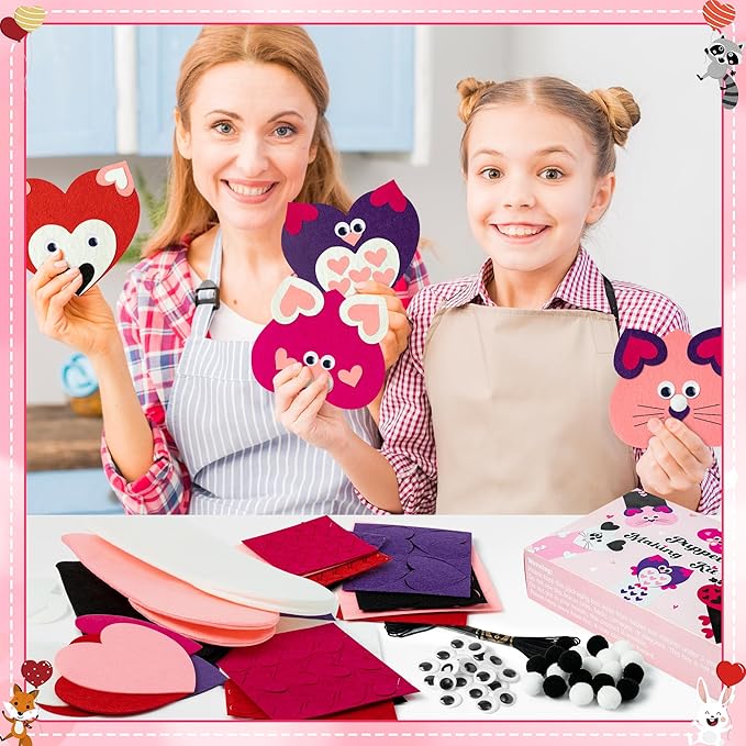 WATINC 6Pcs Hand Puppet Making Kit, Art Craft Felt Sock Puppet Toys, Creative DIY Make Your Own Pompoms Wiggle Googly Eyes Storytelling Role Play Party Supplies Gift for Girls Boys (Valentine