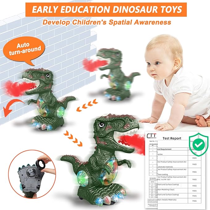 Dinosaur Toys for 3 Year Old Boy,Roar Music and Lights Toddler Toy for Boys Girls Age 3-4,Moving Dino Baby Toy with 1 Wheel,Electric Dinosaur Toy for Kids 3-5,Easter Christmas Birthday Gifts