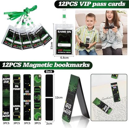KISPATTI Video Game Party Favors, 124 PCS Gaming Birthday Party Supplies with Drawstring Bags VIP Pass Tickets Keychain Temporary Tattoo Stickers Game Theme Goodie Bag for Kids Gamer
