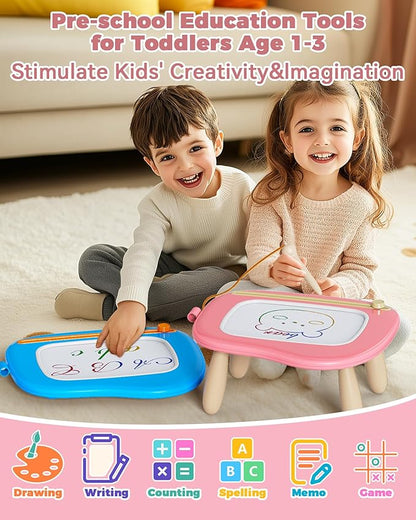 KOKODI Toys Gifts for 1 2 3 Years Old Girl, Sturdy Magnetic Drawing Board Sketch Doodle Pad, Educational Learning Birthday Easter Gifts Basket Stuffers for Kids Toddler - Left Hands Friendly