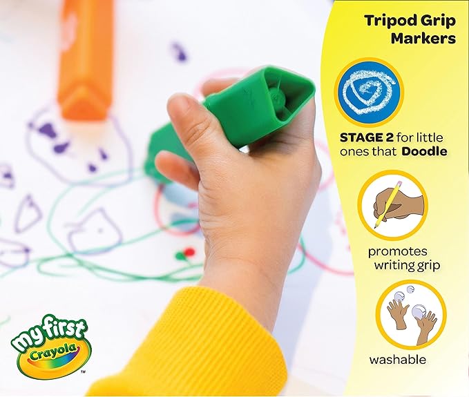 Crayola Triangle Toddler Markers (8ct), Easy Grip Washable Markers for Toddlers, Arts & Crafts Supplies, Coloring Markers for Young Kids