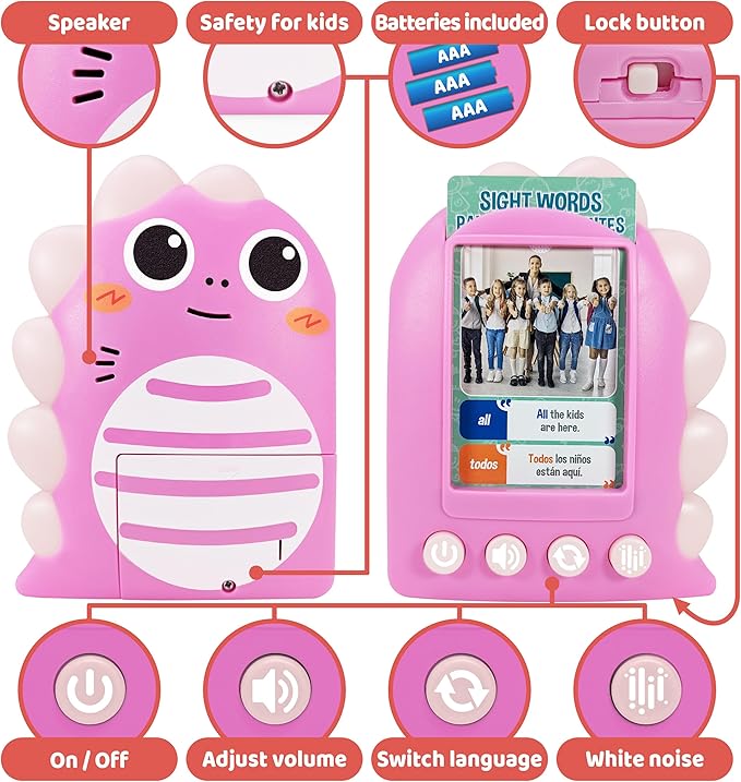 GUFINO Learning Toys for Toddlers 1-3 – Pink Bilingual Toys in Spanish and English with Sight Words Flash Cards 1st Grade and Older – Juguetes para Niñas de 3 Años. Early Language Development