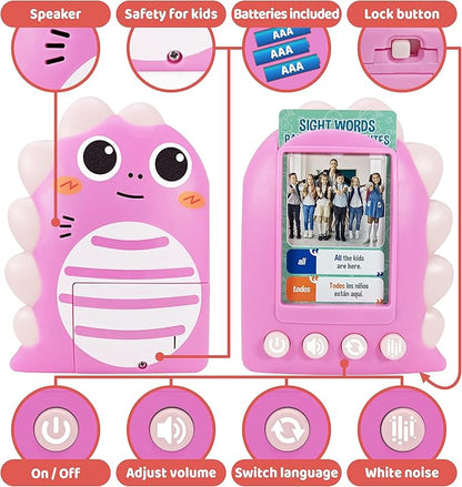 GUFINO Learning Toys for Toddlers 1-3 – Pink Bilingual Toys in Spanish and English with Sight Words Flash Cards 1st Grade and Older – Juguetes para Niñas de 3 Años. Early Language Development