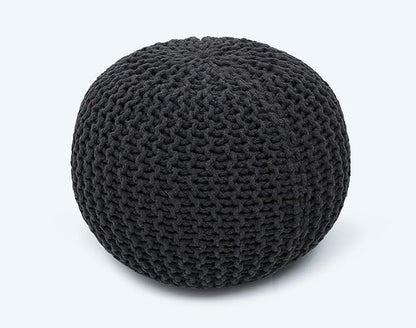The Home Talk Poufs Ottoman - Home Décor Cord Pouffe for Couch 100% Cotton Hand Knitted Floor Chair - Small Foot Stool for Living Room, Nursery, Patio, Lounge, 18"x18"x14" - Dark Grey