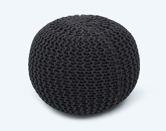 The Home Talk Poufs Ottoman - Home Décor Cord Pouffe for Couch 100% Cotton Hand Knitted Floor Chair - Small Foot Stool for Living Room, Nursery, Patio, Lounge, 18"x18"x14" - Dark Grey
