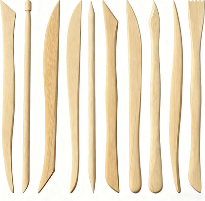 10 Pieces Wooden Clay Sculpting Tools, Double Ended Ceramic Wooden Clay Modeling Sculpture Tools Pottery Dough Modeling Tool Kit for Cutting Carving Shaping Detailing