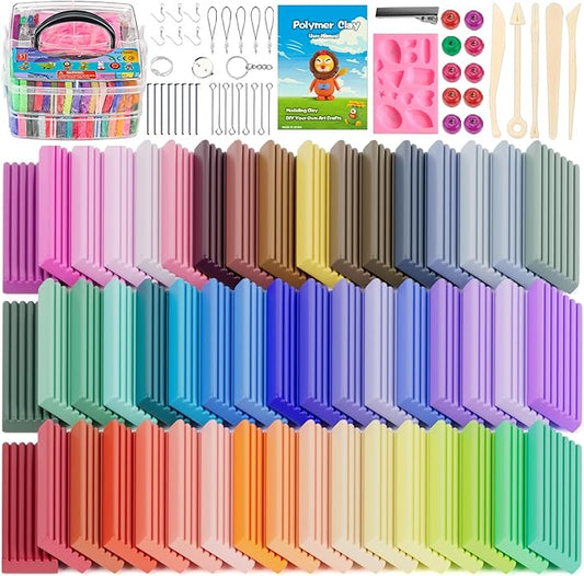 Polymer Clay Starter Kit -51 Colors, CiaraQ Oven Baking Modeling Clay Set with Sculpting Tools, Accessories, and Storage Box. Great for Crafts