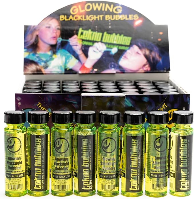 Atomic Bubbles: Tekno Bubbles - 48 Pack 1oz Bottles - UV Blacklight Glow Bubbles, Glow Parties, Indoor & Outdoor, Party Favors, Kid Safe & Non-Toxic