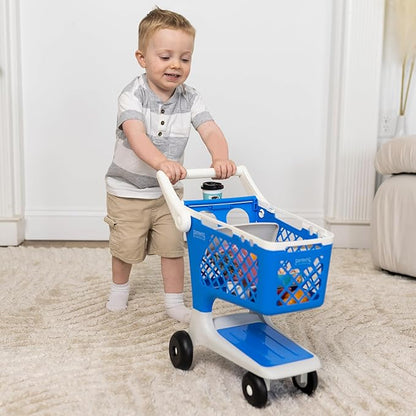 Let's Go Shopping Pretend Scan & Sort Shopping Cart, Includes Pretend Food, Blue Shopping Cart for Kids Age 2+