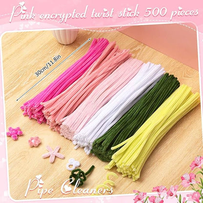 Peryiter 500 Pieces Pipe Cleaners Chenille Stems 12 Inch Craft Supplies Bulk for DIY Art and Craft Projects Creative Gift Wrapping Party Decorations(Pink Flower,12 Inch)