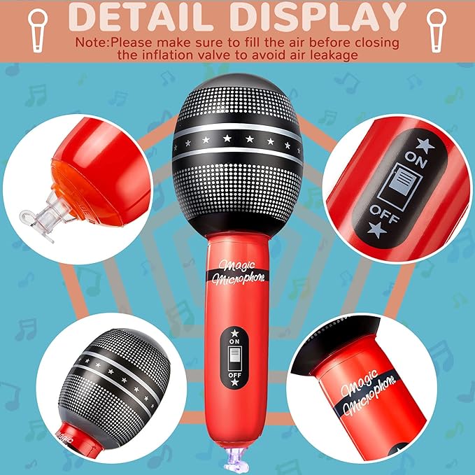 Zhanmai 12 Pieces Inflatable Microphones for Parties 9. 4 Inch Blow up Plastic Fake Microphone Props Toys for Musical Sing Concert Karaoke 80s 90s Party Cosplay Stage Decoration Supplies