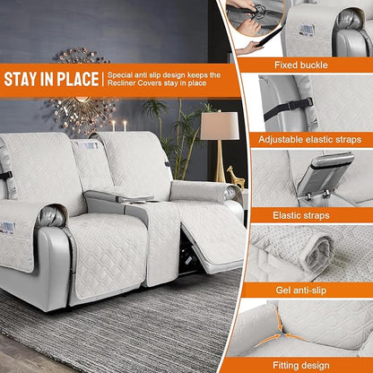 VANSOFY Loveseat Recliner Cover with Console 100% Waterproof Sofa Slipcovers Non-Slip Reclining Couch Cover Split Sofa Covers Furniture Protector for Pets, Dogs(Off White)
