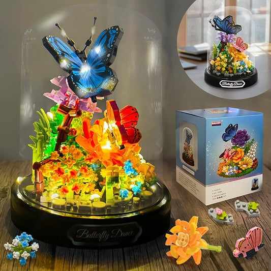 Topdear Flower Bouquet Building Set with LED String Light, Butterfly Flower Botanical Collection, 530 Pcs Mini Bricks Building Blocks Toy for Kids, Adults, Gift for Mother's Day, Christmas