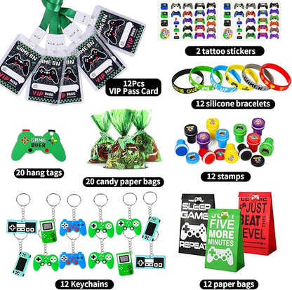 102 Video Game Party Favors Birthday Supplies Silicone Bracelet VIP Pass Holder Stamper Keychain Tattoo Stickers Goodie Bag Fillers Gaming on Toy Gift Kid Boy Gamer Party Favors
