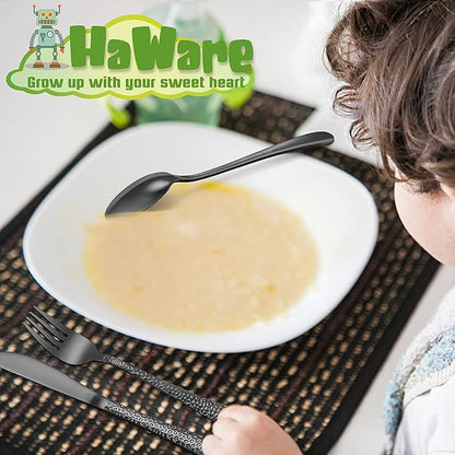 HaWare 9-Piece Toddler Kids Silverware Set, Stainless Steel Hammered Flatware, Preschooler Eating Utensils Includes 3 Spoons 3 Forks 3 Knives, Metal Children Cutlery for Home School, Mirror Finished