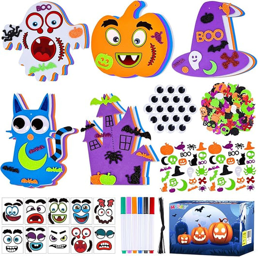 MGparty 330PCS Halloween Foam Stickers Set DIY Pumpkin Cat Ghost Castle Witch Hat Halloween Craft Kit for Kids Halloween Decorations Party Favors Supplies