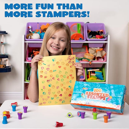 JOYIN 100PCS Assorted Stamps for Kids Self-Ink for Party Favor, Teacher Stamps, Kids Treasure Box, Prize for Classroom, Easter Egg Stuffers (50 Designs, Dinosaur, Halloween Stampers)